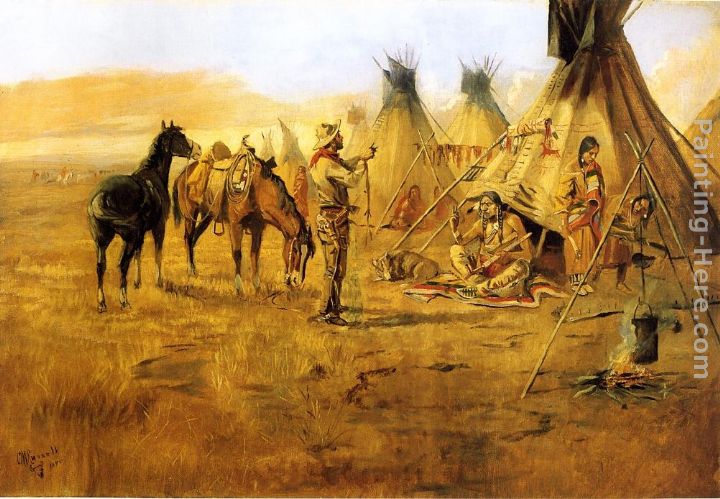 Cowboy Bargaining for an Indian Girl painting - Charles Marion Russell Cowboy Bargaining for an Indian Girl art painting